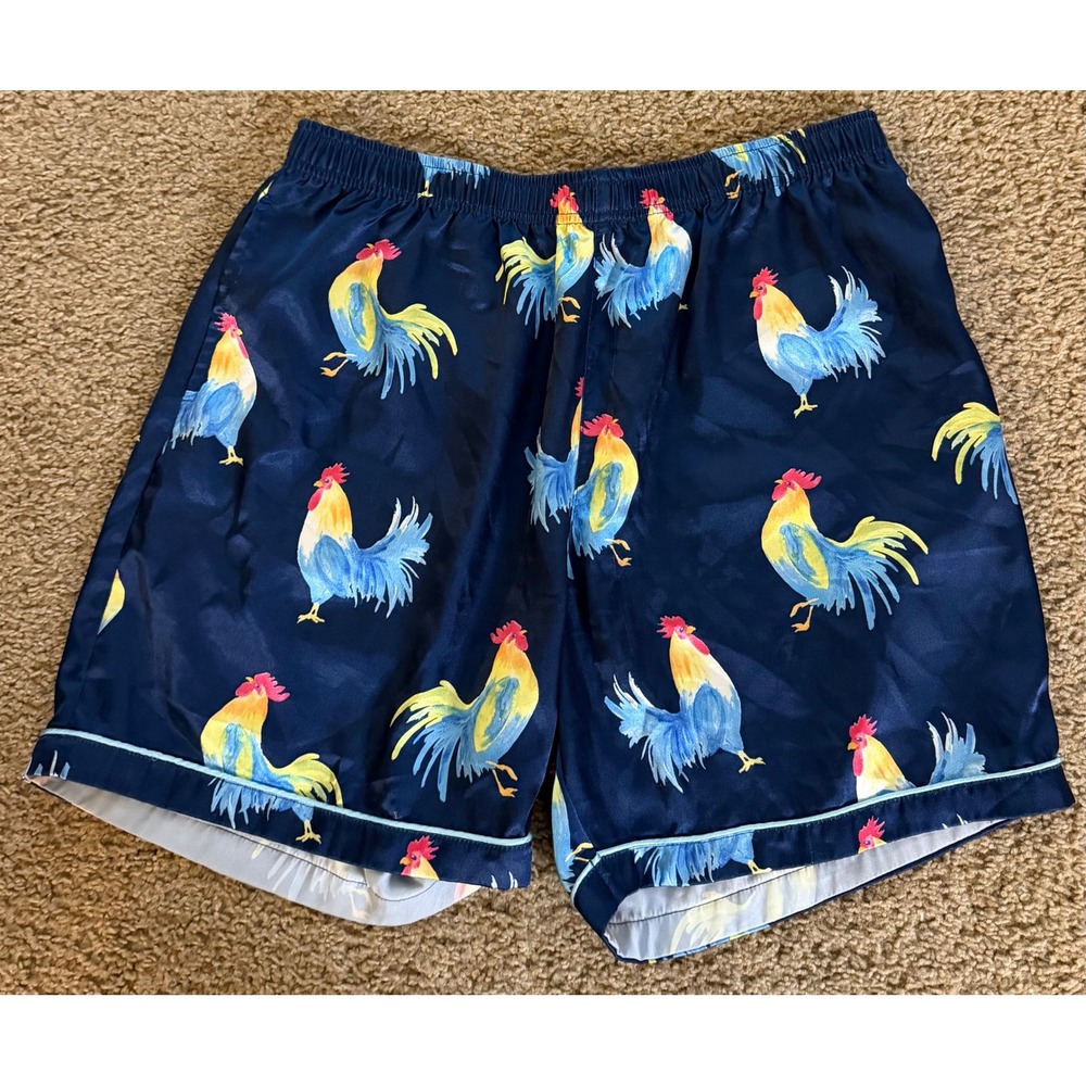 Chubbies Boomshakalaka Navy Blue Rooster Print Silky Lounge Shorts Mens Medium